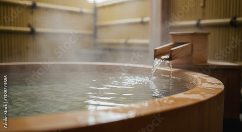 露天風呂付き客室。日本の温泉旅館イメージ。