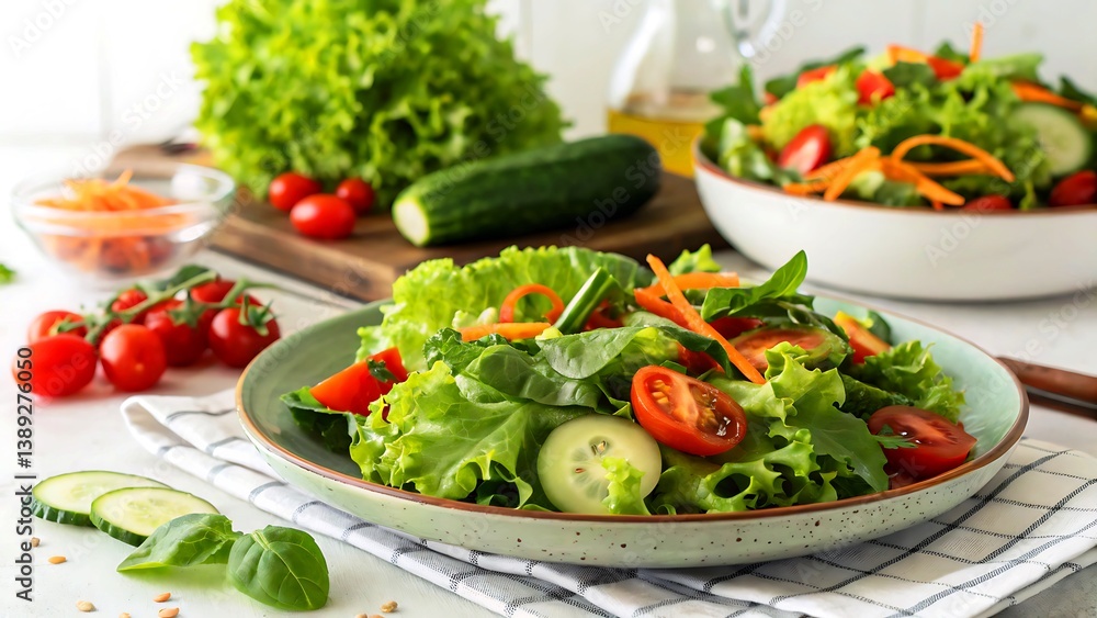 A healthy, fresh salad, made with various vibrant vegetables, perfect for a light meal or side dish A healthy, fresh salad, made with various vibrant vegetables, perfect for a light meal or side dish