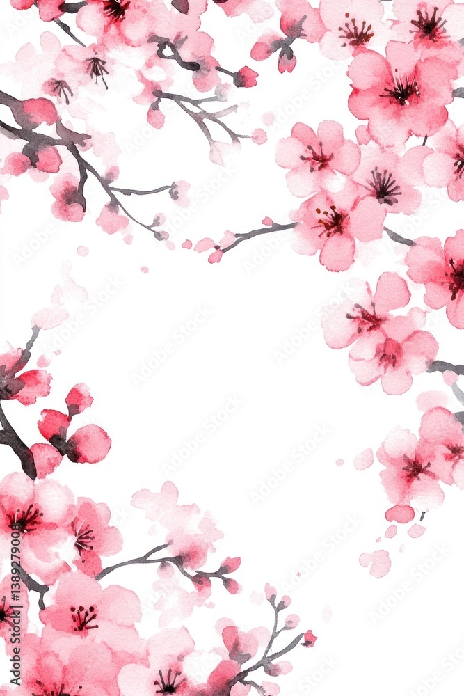 Naklejka premium Watercolor painting displays branches filled with beautiful pink flowers