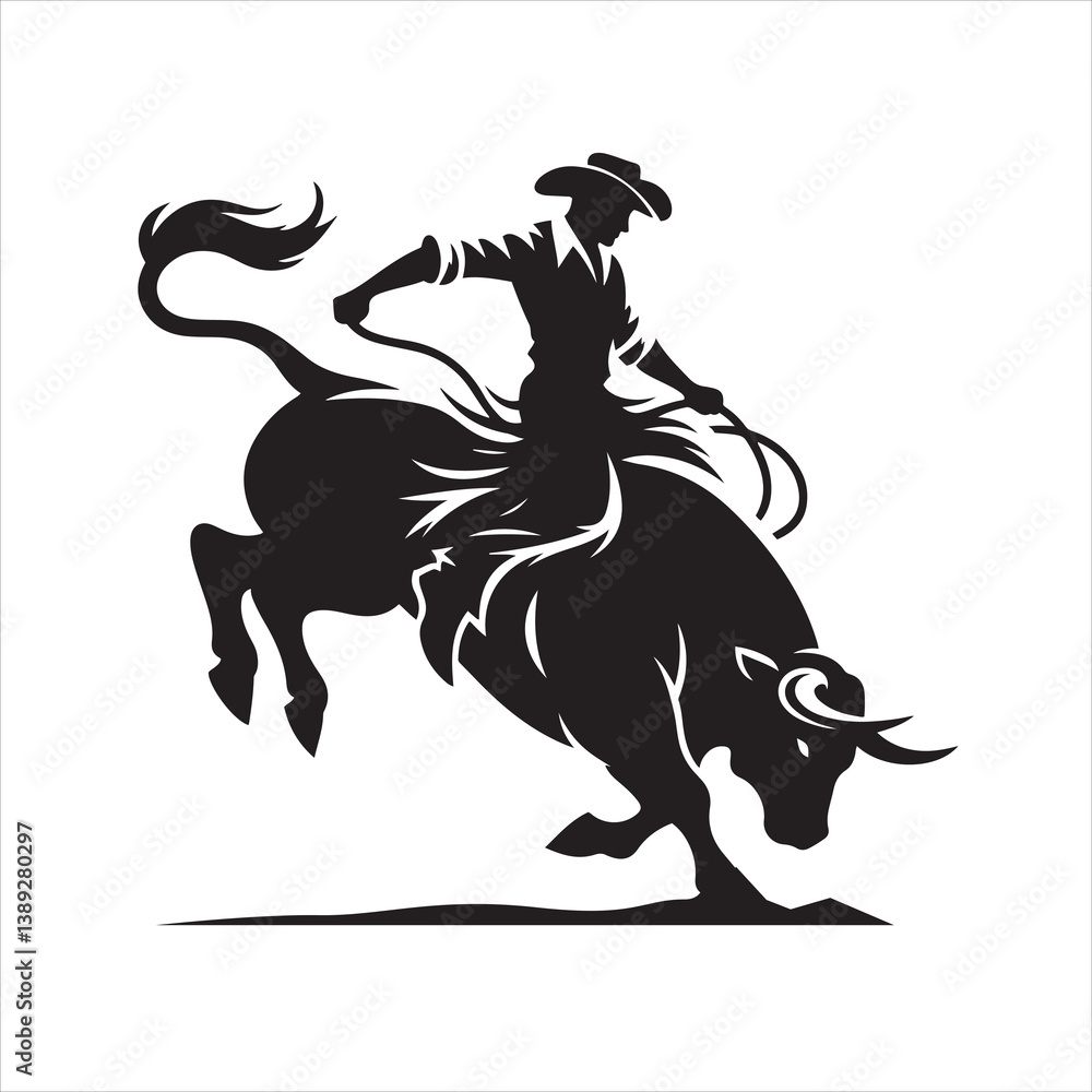Fototapeta premium A Western Cowboy Bull Rodeo Silhouette Logo and T-Shirt