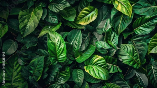 Wallpaper Mural Lush green foliage wall, tropical leaves background, nature texture, website design Torontodigital.ca
