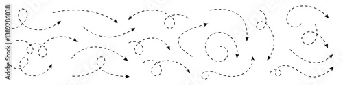 Collection of dashed curved hand drawn arrows.
