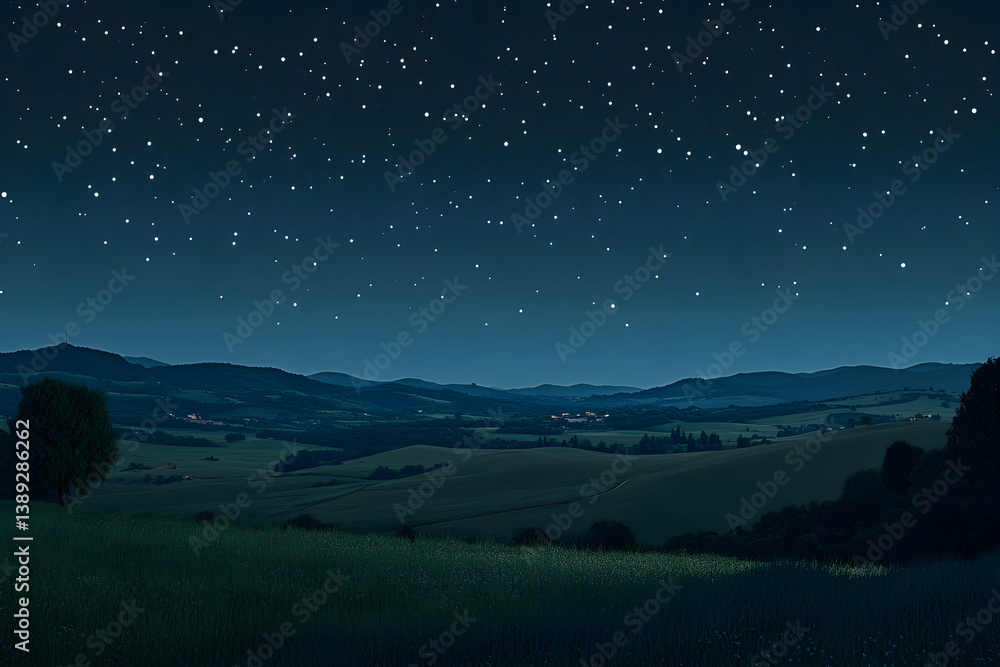 Fototapeta premium Celestial Symphony: A Dreamscape of Stars and Earth in Harmonious Solitude Under a Glittering Night Sky