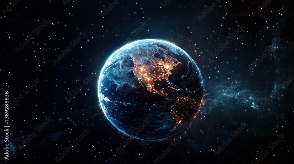 Fototapeta premium Earth at Night, Cosmic Perspective