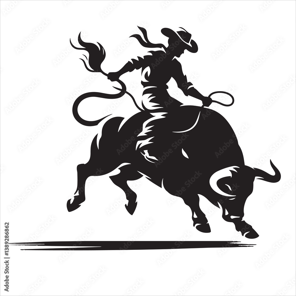 Fototapeta premium A Western Cowboy Bull Rodeo Silhouette Logo and T-Shirt