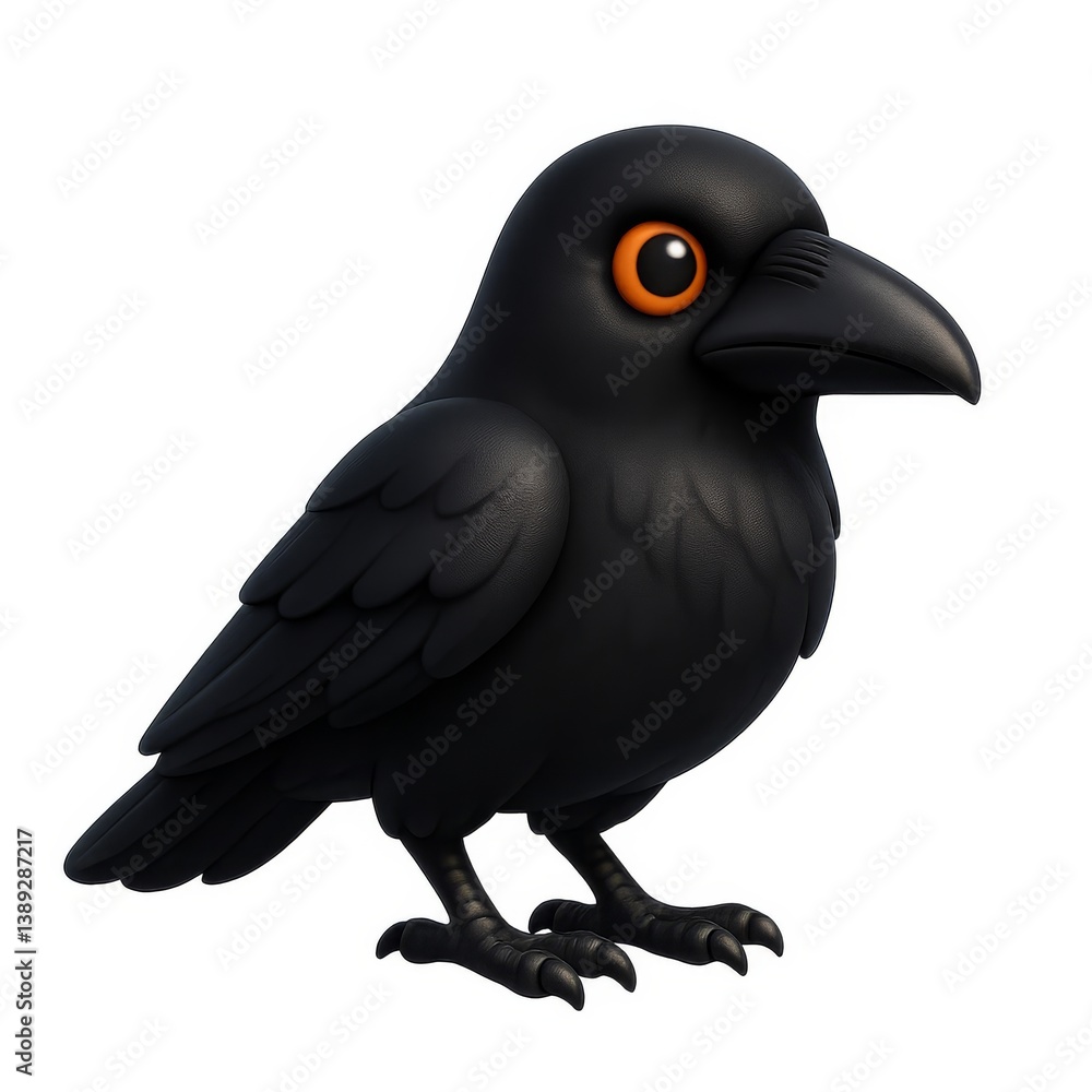 Fototapeta premium 3D Illustration of a Black Crow with Vibrant Eyes for Halloween Decoration