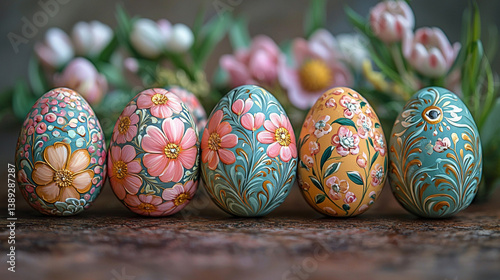 Obraz na płótnie decorated Easter eggs holiday card w salonie
