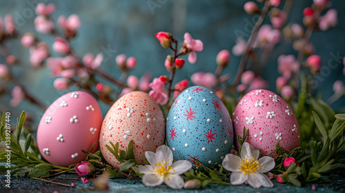 Obraz na płótnie decorated Easter eggs holiday card w salonie