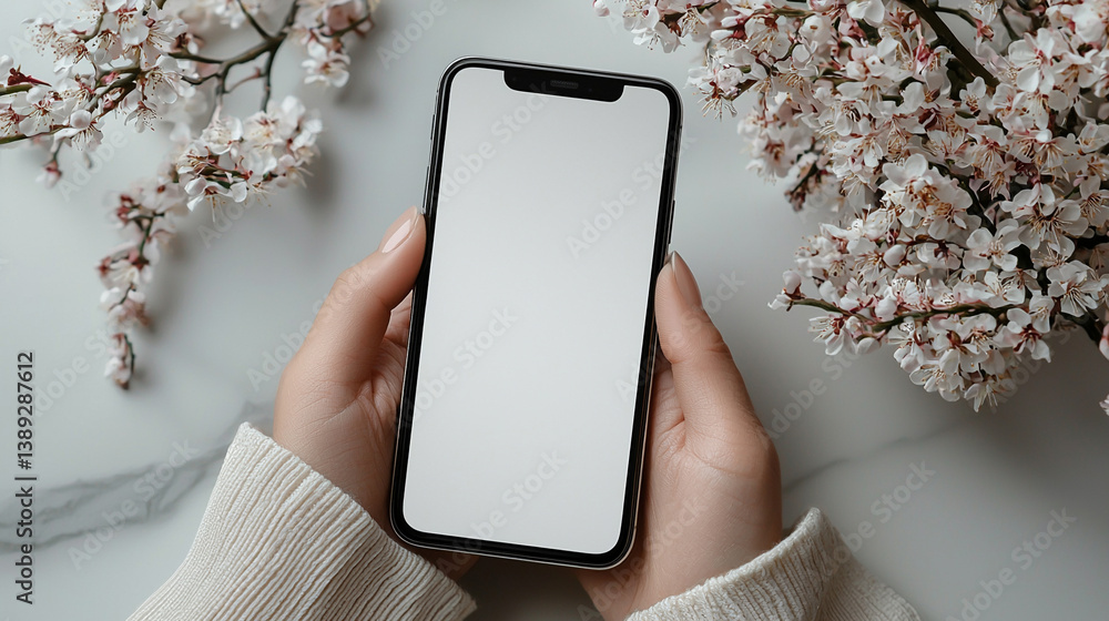 mobile phone with empty white screen mock up
