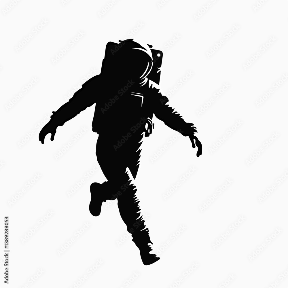 Astronaut silhouette walking in space against a blank background Astronaut silhouette walking in space against a blank background