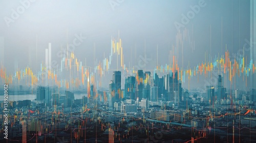 Abstract Financial Symbols Over Cityscape With Forex Data Visualization