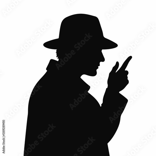 Mysterious man gesturing in silhouette against a white background  