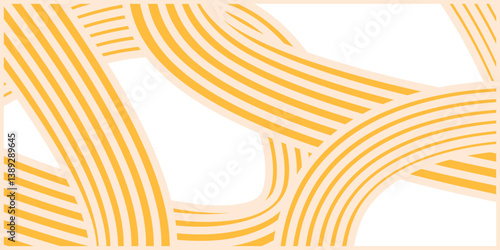 Noodle ramen asian seamless pattern. Repeated background with bold yellow waves lines.