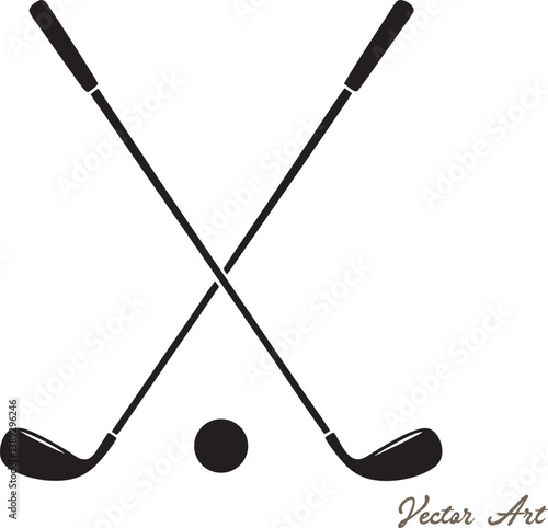 Crossed wedge golf club, Flat Black golf club silhouette, Pair of iron or wedge golf club flat vector icon