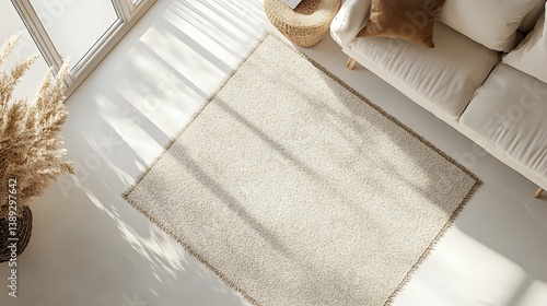 Beige rug in bright living room.