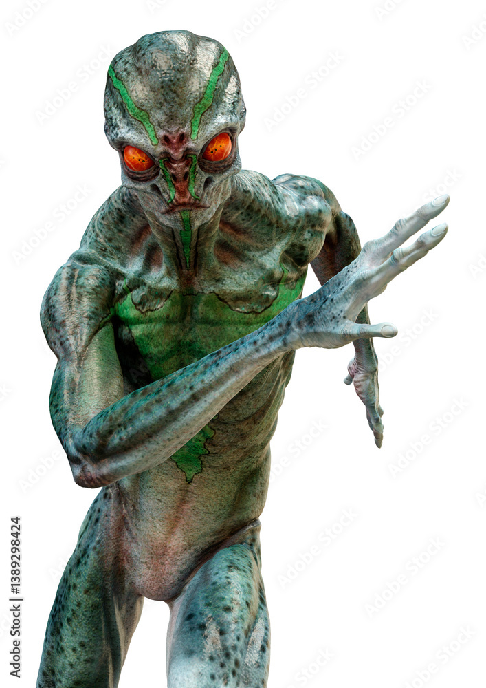 Fototapeta premium 3D Rendering Green Alien on White