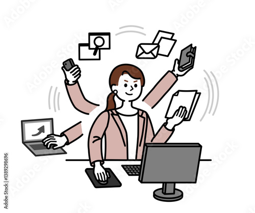 Vector illustration of busy business people. 忙しそうなビジネスパーソン　女性