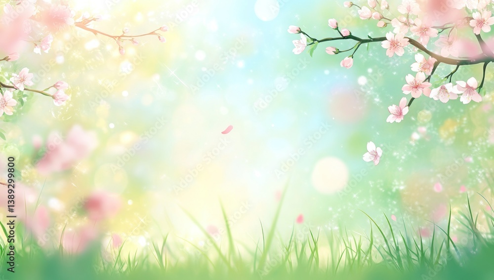 Beautiful spring scenery showcasing blooming flowers and soft grassy textures Beautiful spring scenery showcasing blooming flowers and soft grassy textures