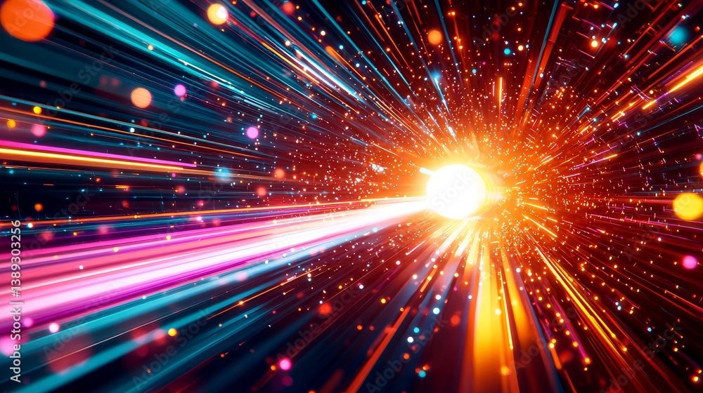 Obraz premium Hypnotic Light Tunnel: A vibrant journey through the cosmos, showcasing dynamic energy and radiant colors. An abstract exploration of speed and light.