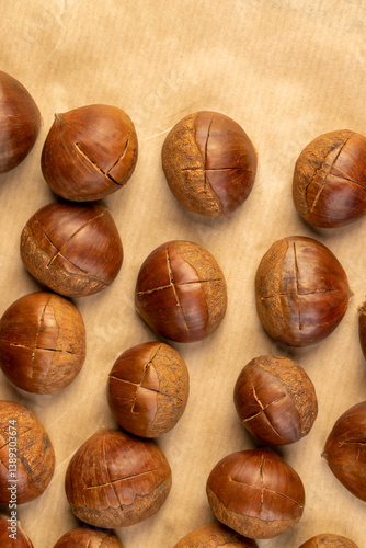 Wallpaper Mural preparation by cutting the shells of edible chestnut nuts for baking, close up Torontodigital.ca