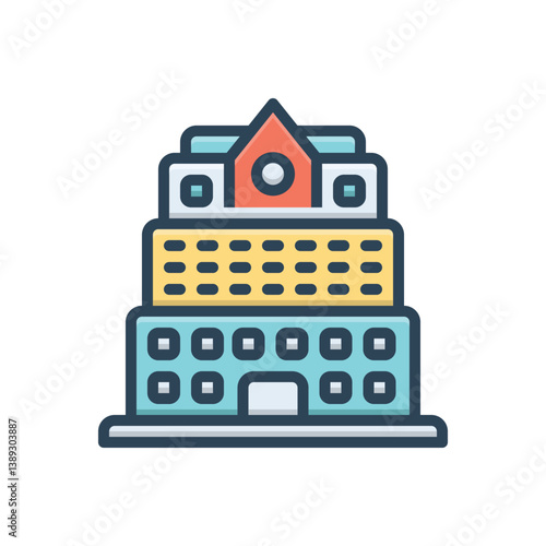 Color illustration icon for hotel