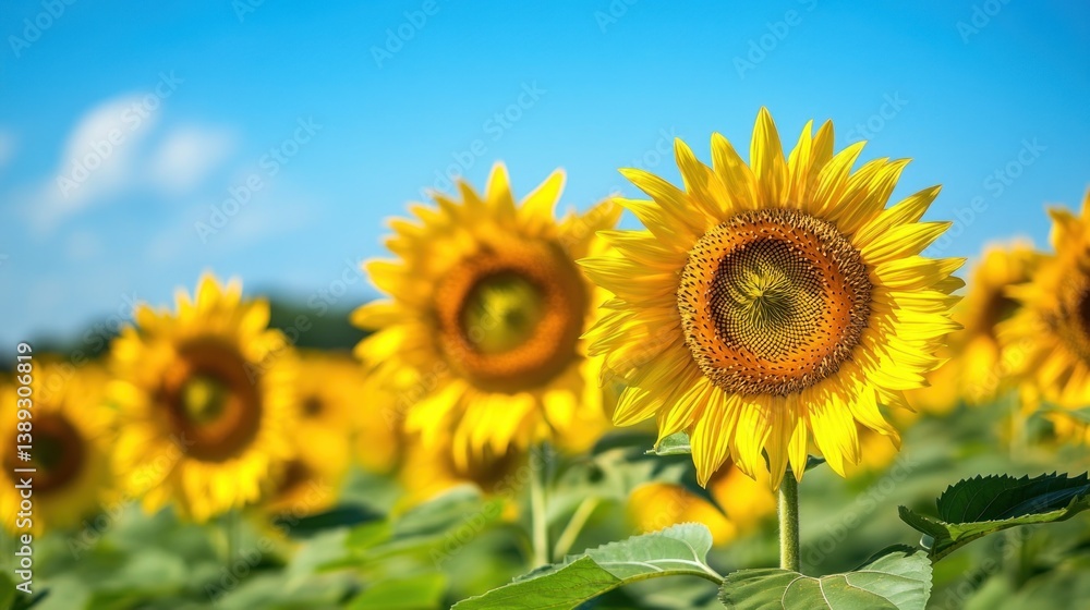 Sunflowers in a field against a clear blue sky Sunflowers in a field against a clear blue sky