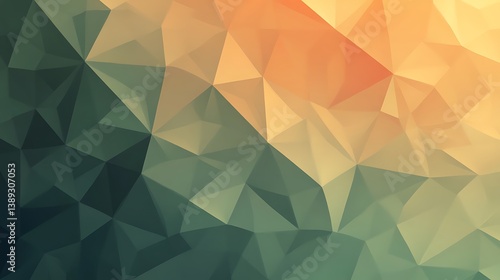 Abstract geometric low-poly background with green and orange gradient.