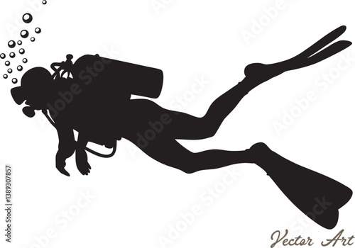 Scuba diving silhouette, Scuba diving vector illustration on a white background