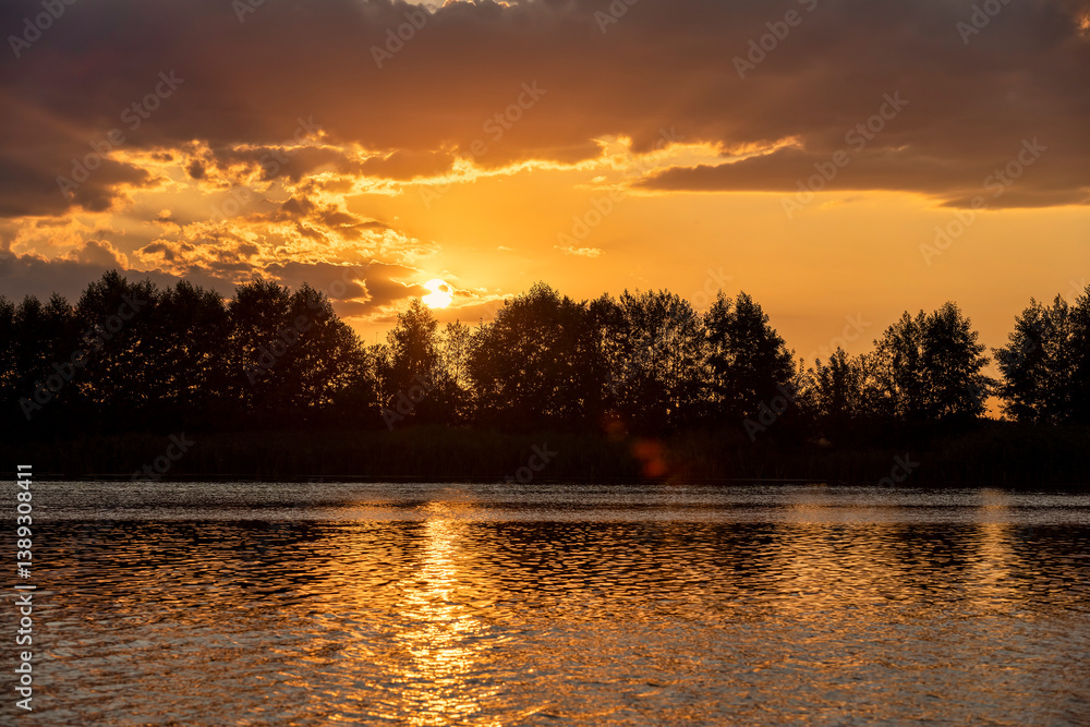 the lake with silhouetted trees, sunset on the lake shore with trees, landscape photography the lake with silhouetted trees, sunset on the lake shore with trees, landscape photography