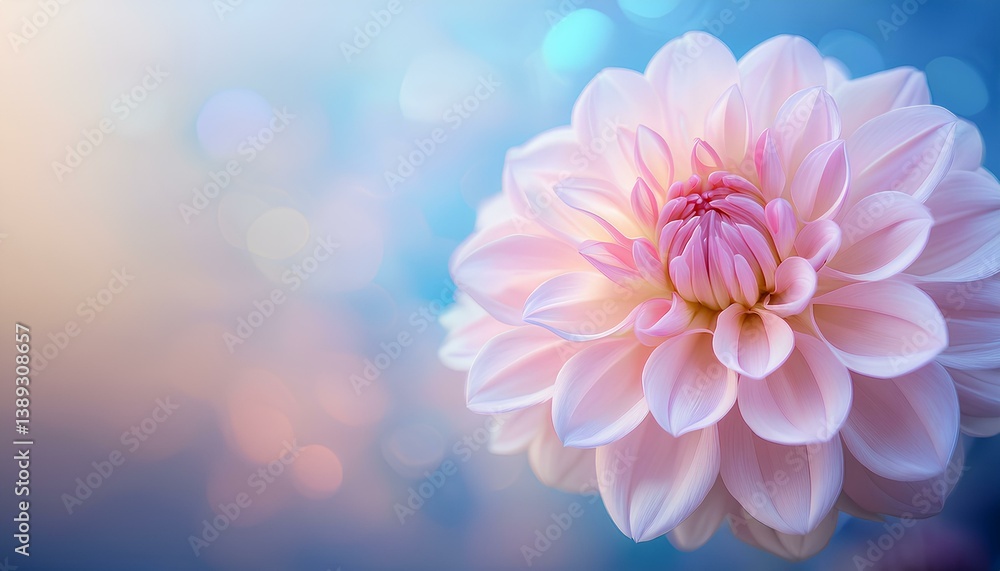 Fototapeta premium pink dahlia flowers on a bokeh background with copy space.