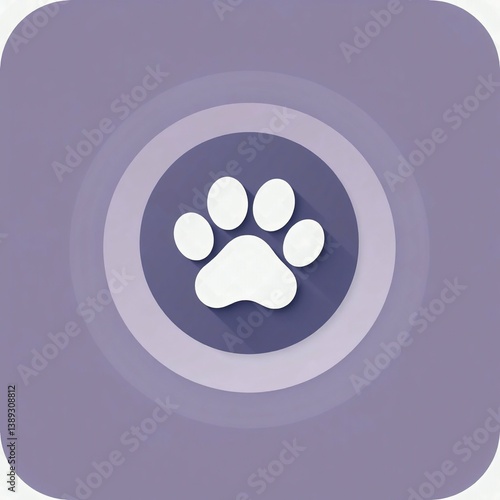 Dog or Cat Paw Print Icon, Animal App Icon, Flat Design