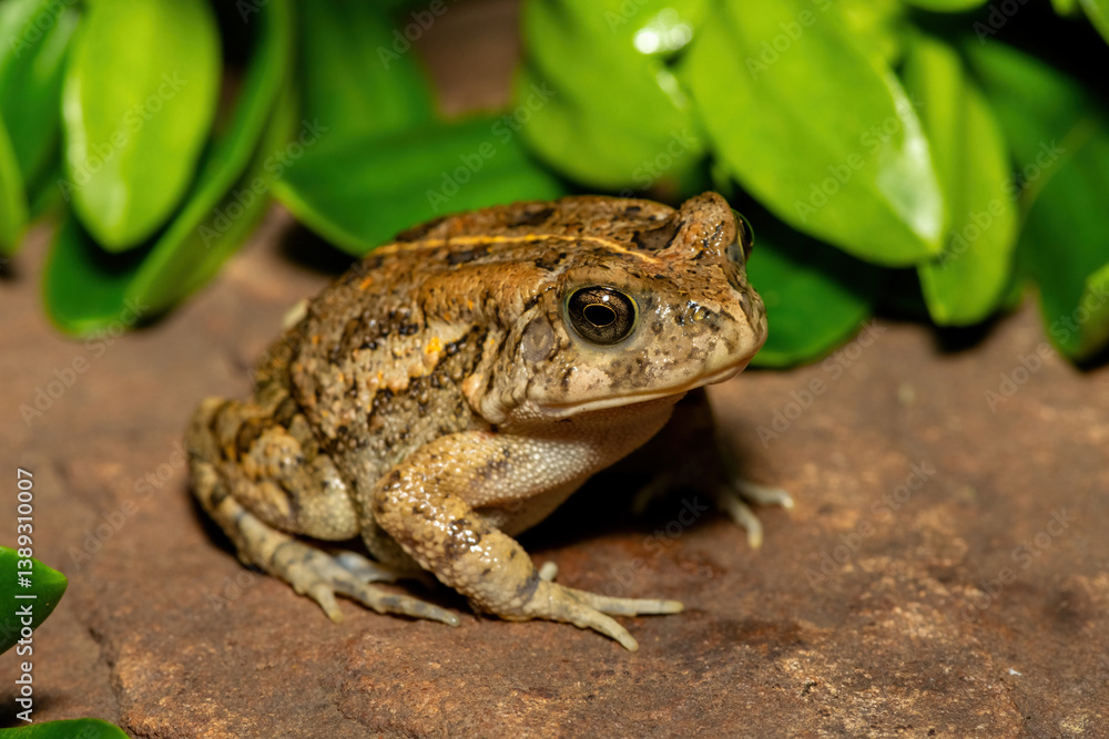 Fototapeta premium A beautiful guttural toad (Sclerophrys gutturalis), also known as a African common toad, in the wild in KwaZulu-Natal, South Africa