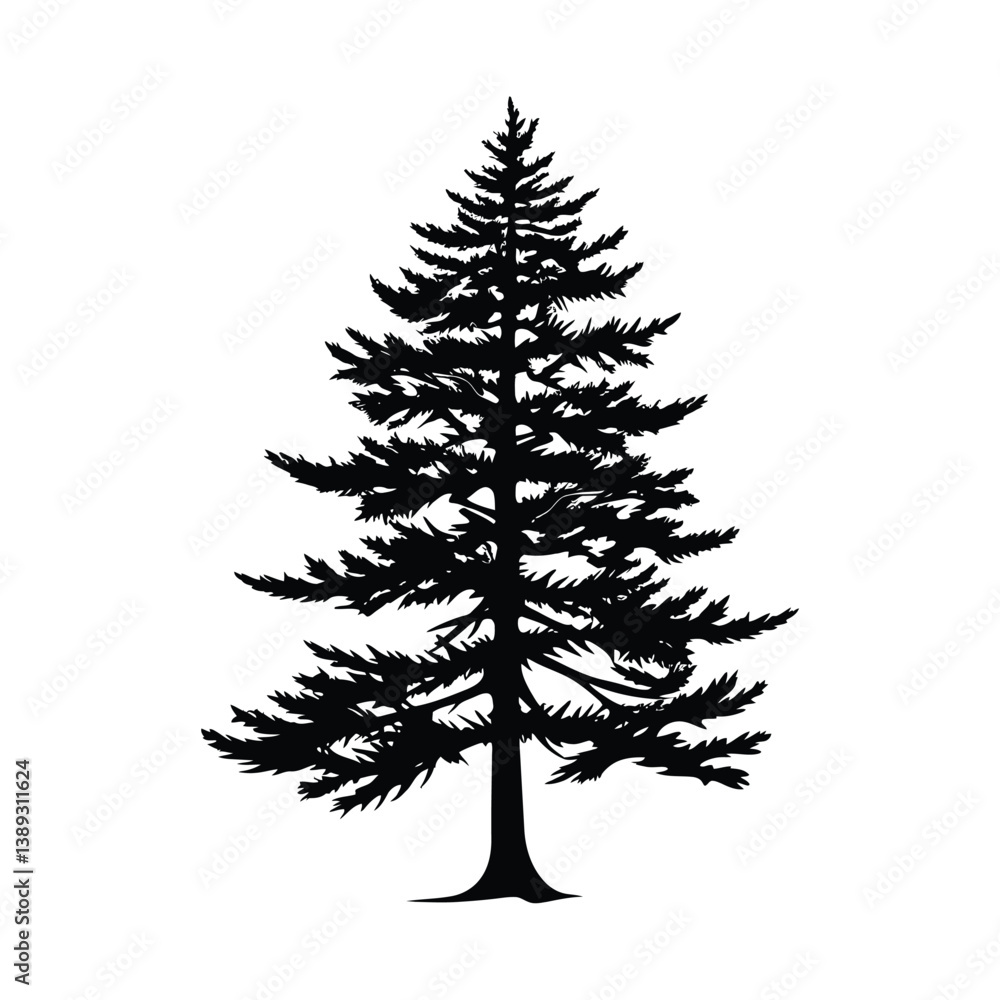 Obraz premium Pine Tree vector silhouette black color clipart on a white background