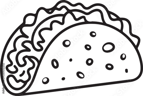 Cute black and white line drawing silhouette icon of a mexican taco.