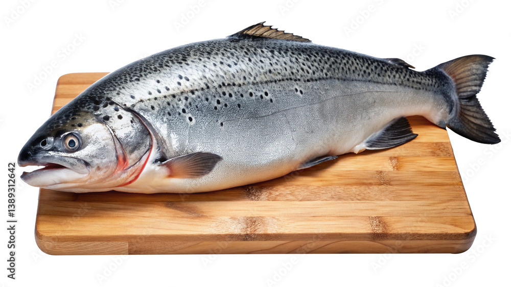 Fresh Raw Salmon Fish on Wooden Cutting Board Ready for Cooking Preparation Fresh Raw Salmon Fish on Wooden Cutting Board Ready for Cooking Preparation