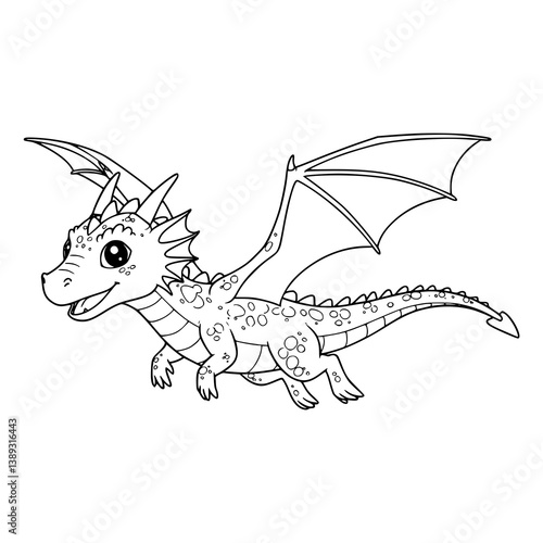 Drawing Flying Dragon coloring book, illustration for kid