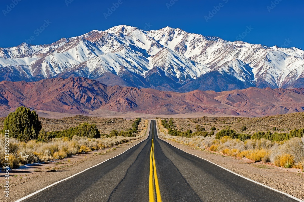 Fototapeta premium Highway to a Snowy Mountain Range