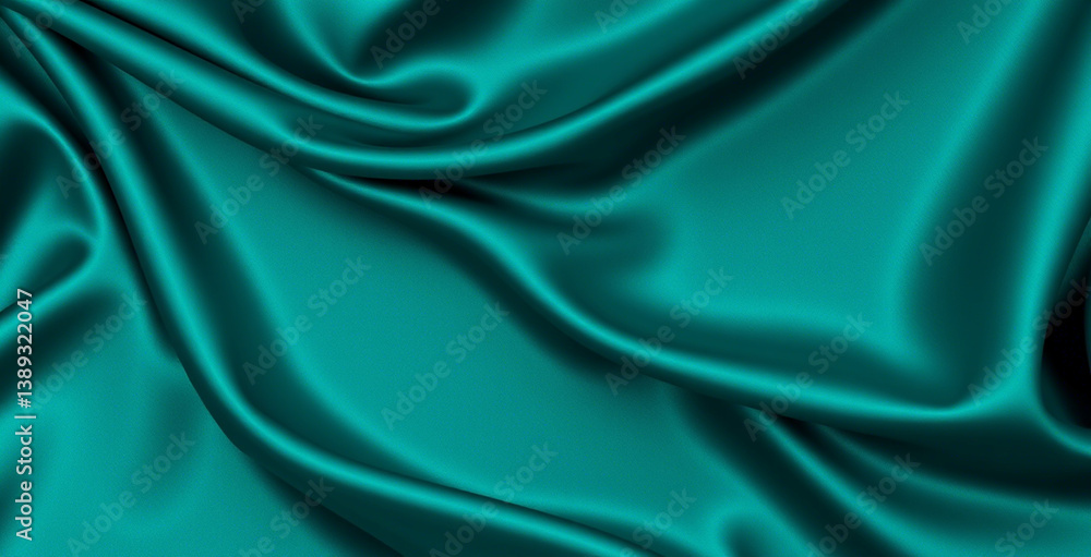 Fototapeta premium Dark teal green silk satin. Shiny smooth fabric. Soft folds. Luxury background with space for design.