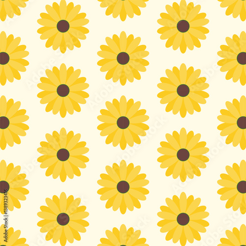 Floral seamless pattern.Repeat pattern with yellow sunflowers isolated on background.Vector graphic illustration.