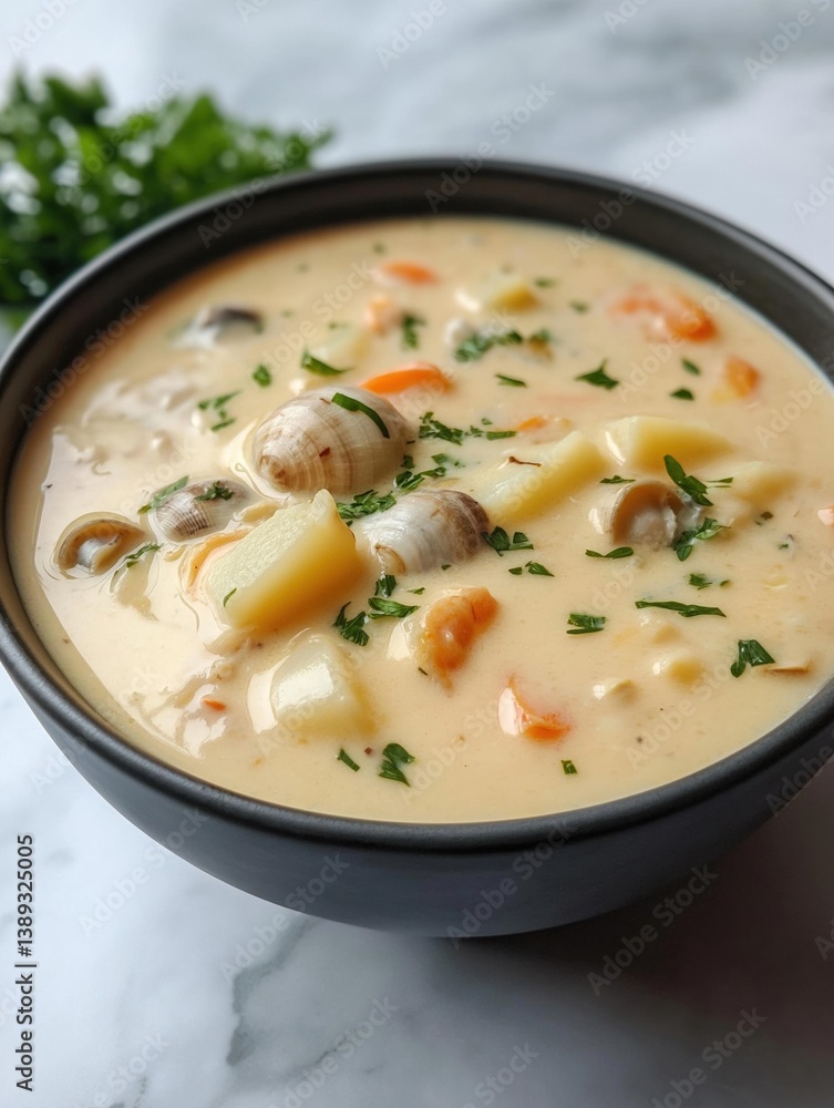 Close-up of a bowl of soup. the soup appears to be creamy and has a light yellow color. it is garnished with small chunks of orange and green herbs, possibly parsley or cilantro. Close-up of a bowl of soup. the soup appears to be creamy and has a light yellow color. it is garnished with small chunks of orange and green herbs, possibly parsley or cilantro.