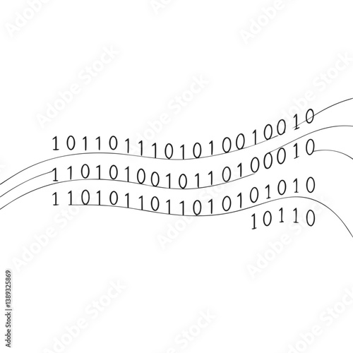 Wavy binary code lines in minimalist style on white background  
