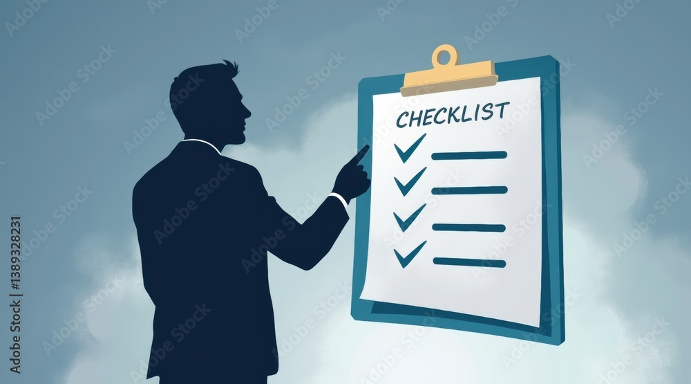 Business goal concept, Businessman reviewing a checklist on a board. Business goal concept, Businessman reviewing a checklist on a board.