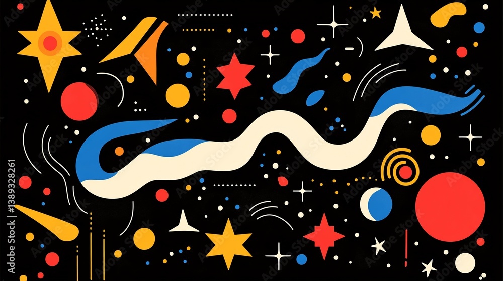 Naklejka premium Abstract Cosmic Composition: Vibrant Celestial Forms