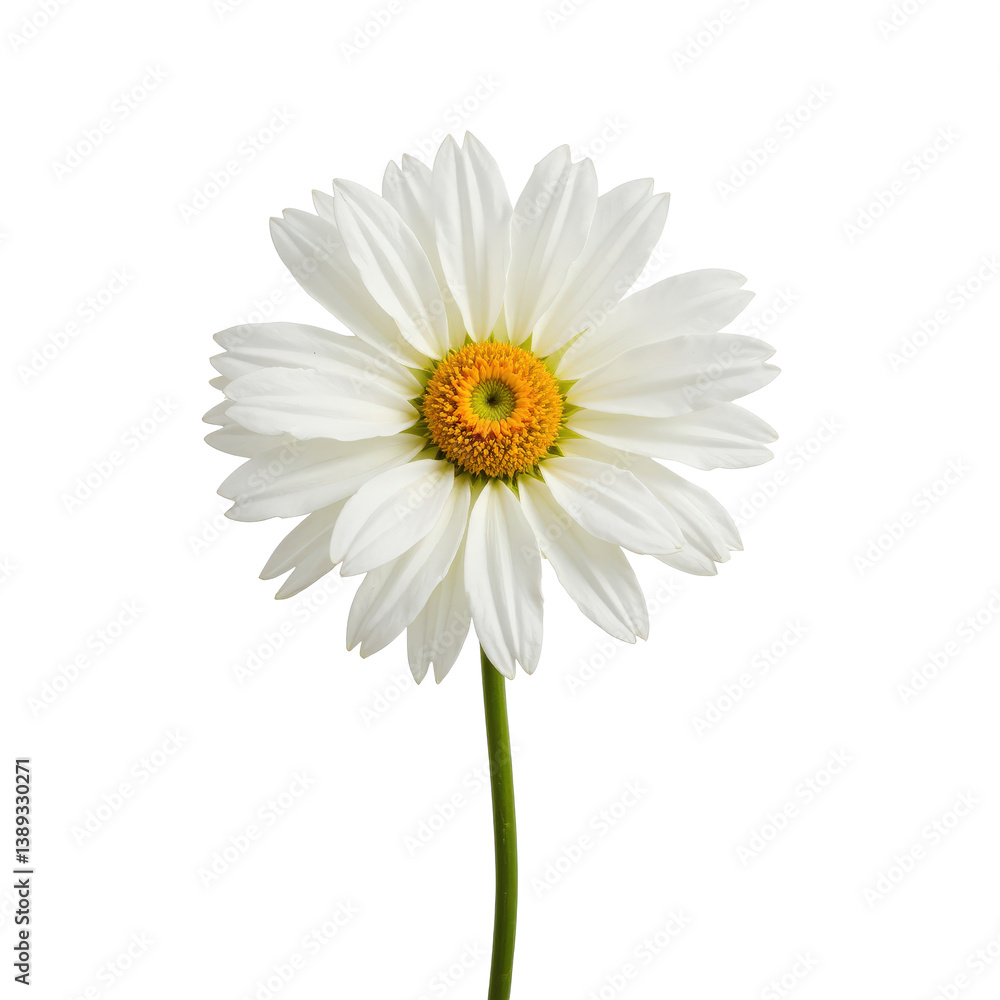 A beautiful white daisy with a vibrant yellow center, isolated on a transparent background. A beautiful white daisy with a vibrant yellow center, isolated on a transparent background.