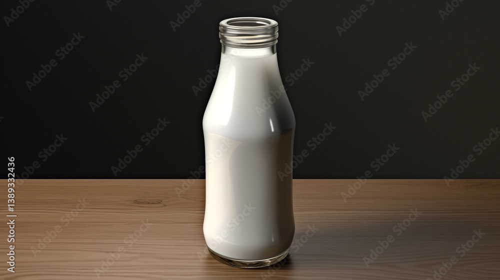 Glass bottle of milk on wooden table with dark background
Glass bottle of milk on wooden table with dark background