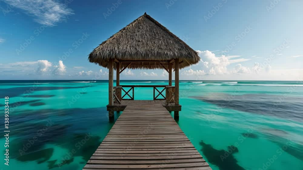 Wooden bar in sea and hut with clear sky. Landscape and travel, or nature and sightseeing in summer concept._g_1_2_1.png Wooden bar in sea and hut with clear sky. Landscape and travel, or nature and sightseeing in summer concept._g_1_2_1.png