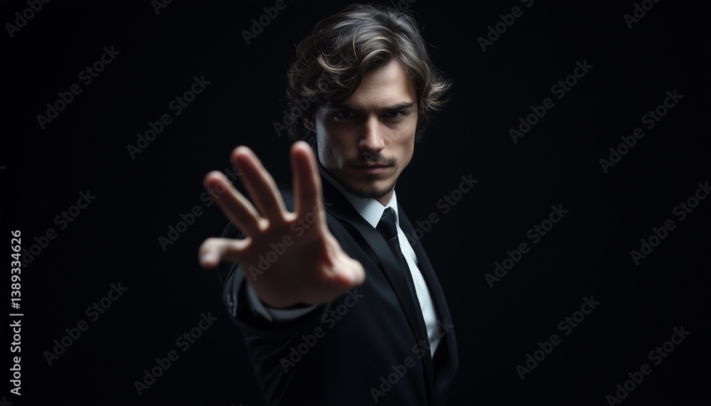 Businessman making stop gesture with hand Businessman making stop gesture with hand