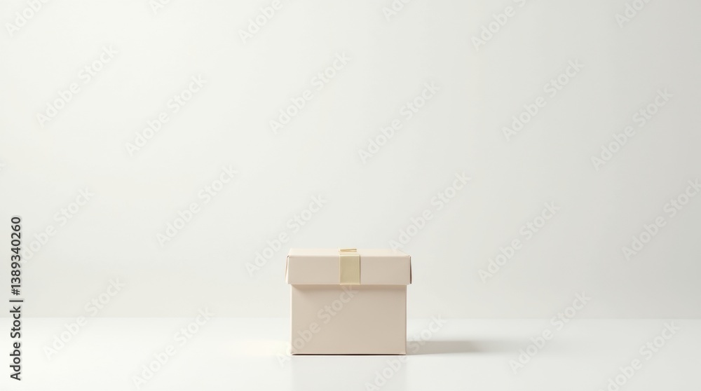 A minimalist composition of a single elegant gift box on a soft white background A minimalist composition of a single elegant gift box on a soft white background
