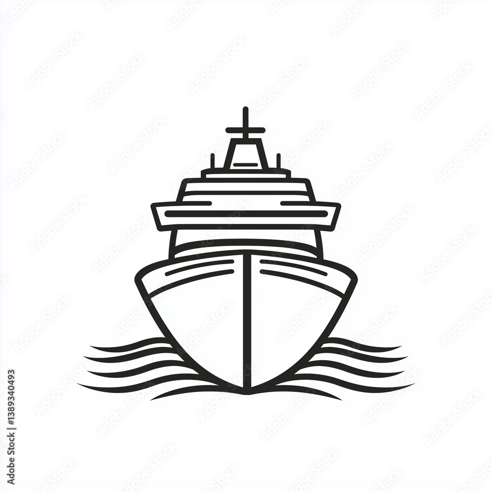 Ship Front View Line Icon Isolated on White Background Ship Front View Line Icon Isolated on White Background