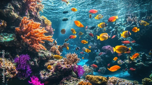 Obraz na płótnie Vibrant coral reef teeming with colorful fish w salonie